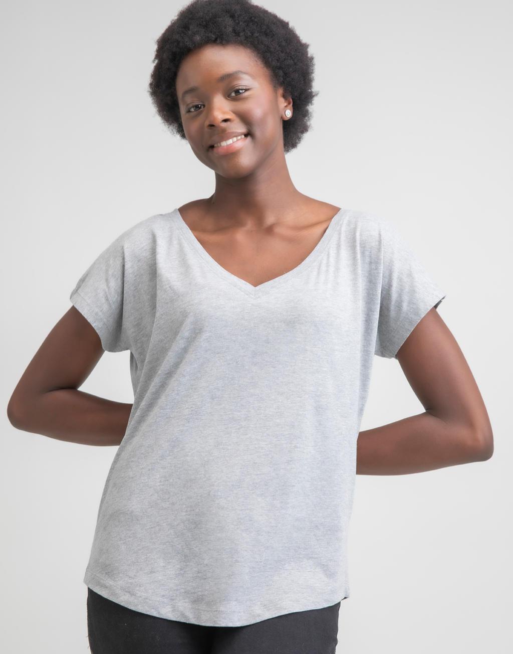 T-shirt femme bio col V Mantis (coupe ample - Loose Fit)